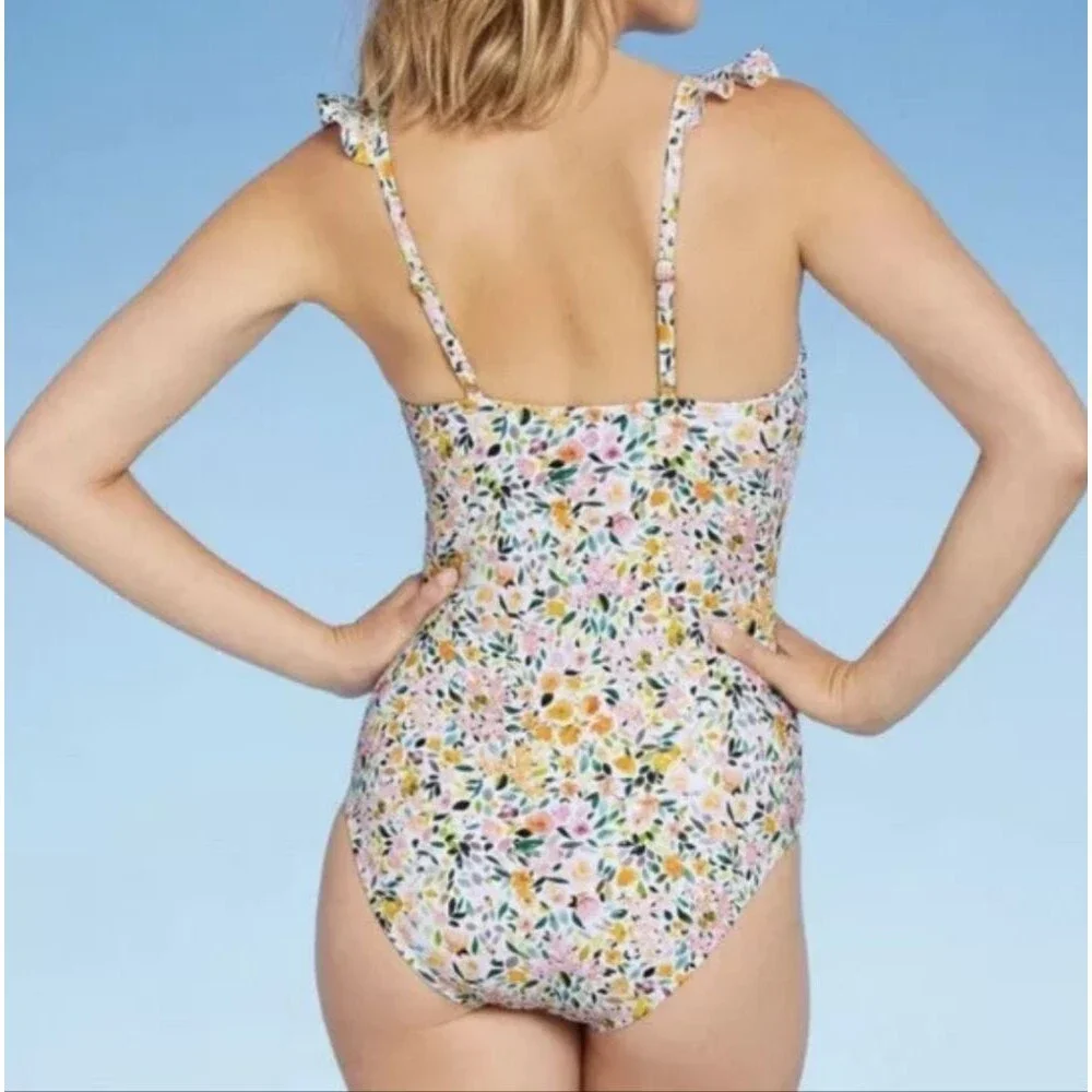 Kona Sol Women’s Ditzy Floral Ruffle One Piece Swimsuit Size Large